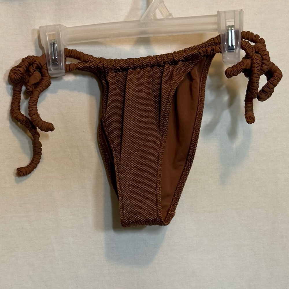 AA-549 Aerie NWT Cheekiest Side Tie Brown Summer Swim Bikini Bottoms Size S
